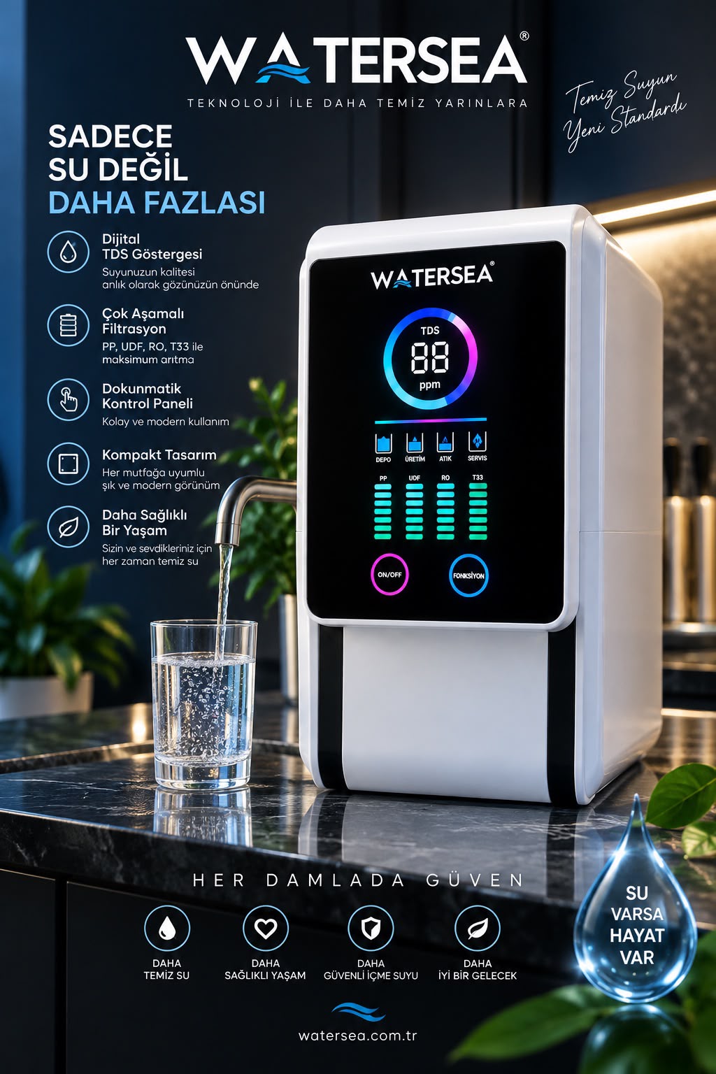 WATERSEA Dijital Dokunmatik Su Arıtma Cihazı